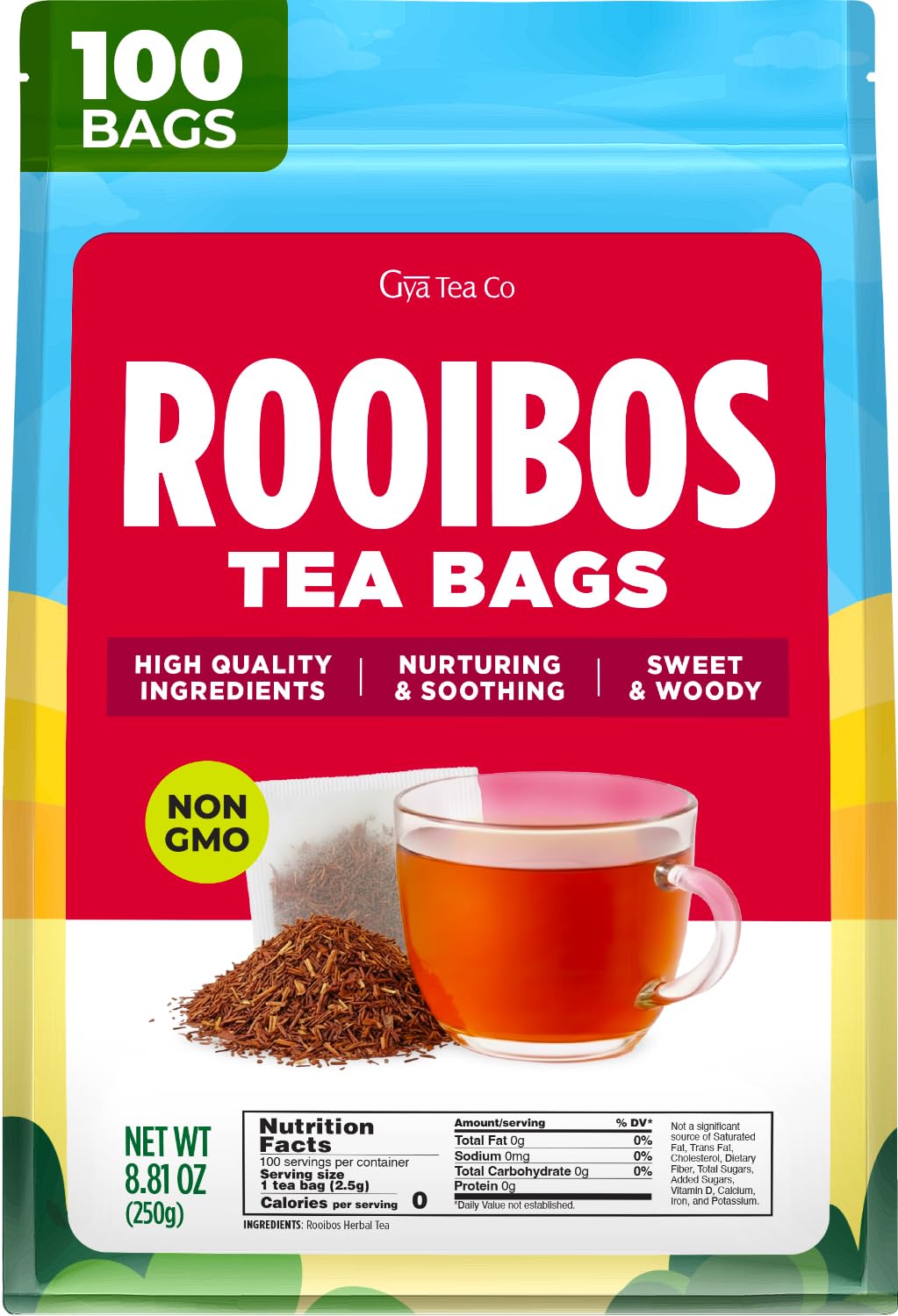 Rooibos Tea Bags (100 Bags) - Caffeine Free Redbush Herbal Tea for Everyday Comfort & Relaxation - After-Meal Comfort, Low In Tannins - Pure