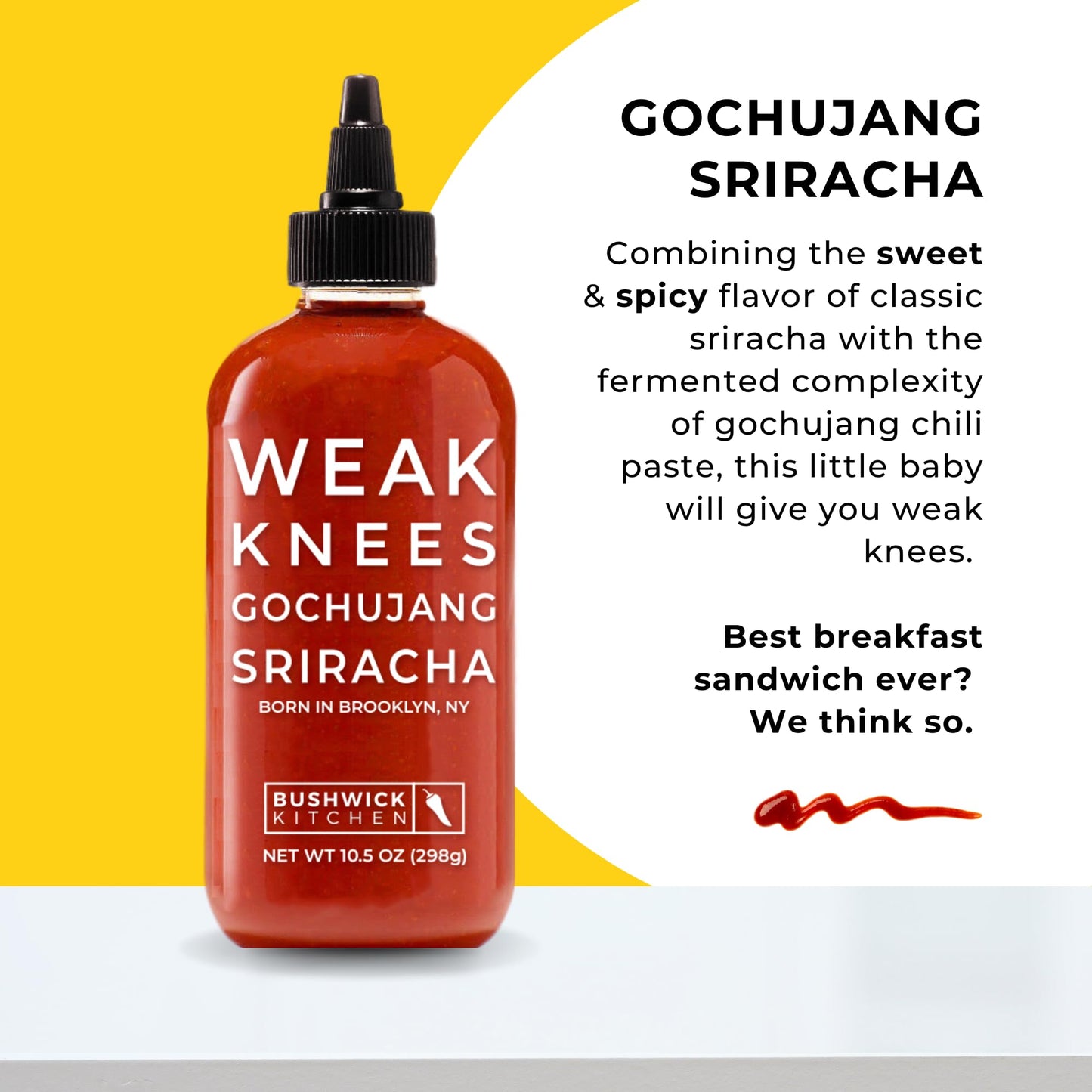Weak Knees Gochujang Sriracha Hot Sauce - Infused with Bold Korean Gochujang Paste & Classic Spicy Sriracha for Noodles, Rice & Marinades - Made in