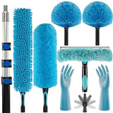 CXU 20 Foot Fan Cleaner High Ceiling 2 Cobweb Dusters with Heavy Duty Extension Pole, Window Squeegee Kit, Household Cleaning Gloves(12ft)