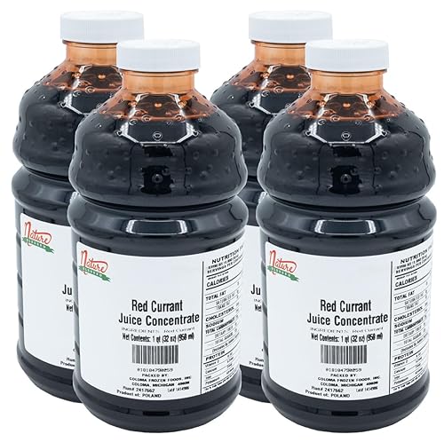 Nature Blessed 100% Pure Red Currant Fruit Juice Concentrate - 4 Quarts (4/32 fl oz bottles), Great for Home Vintners, Brewers, Cider, Spirits, or