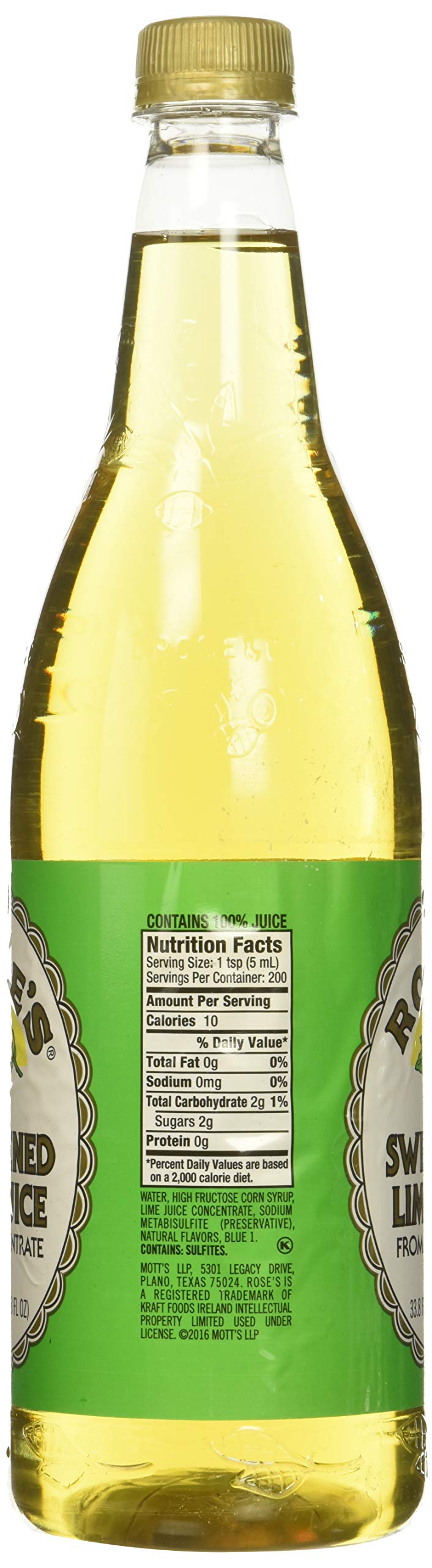 Rose’s Sweetened Lime Juice, 1 Liter (33.8 Fluid Ounces) Plastic Bottle (Pack of 2)