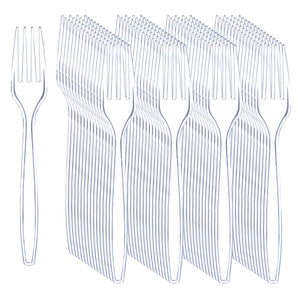 Liacere 360Pcs Clear Plastic Forks -Disposable Plastic Forks BPA-Free, 6.7-inch Heavy Duty Clear Disposable Cutlery, Suitable for Parties