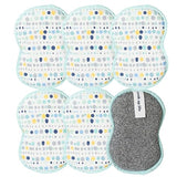 Bright Habits Sponge Set in Dot Blue, 6 Pack Super Absorbent Washable Reusable Cleaning Sponges Made from Recycled Materials, Durable Eco Friendly
