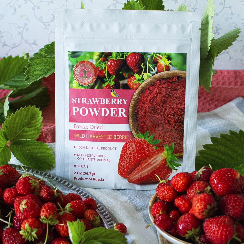 Wild Harvested Strawberry Freeze-Dried Powder - 2 Oz - Natural Strawberry Powder, No added sugar, No GMOs