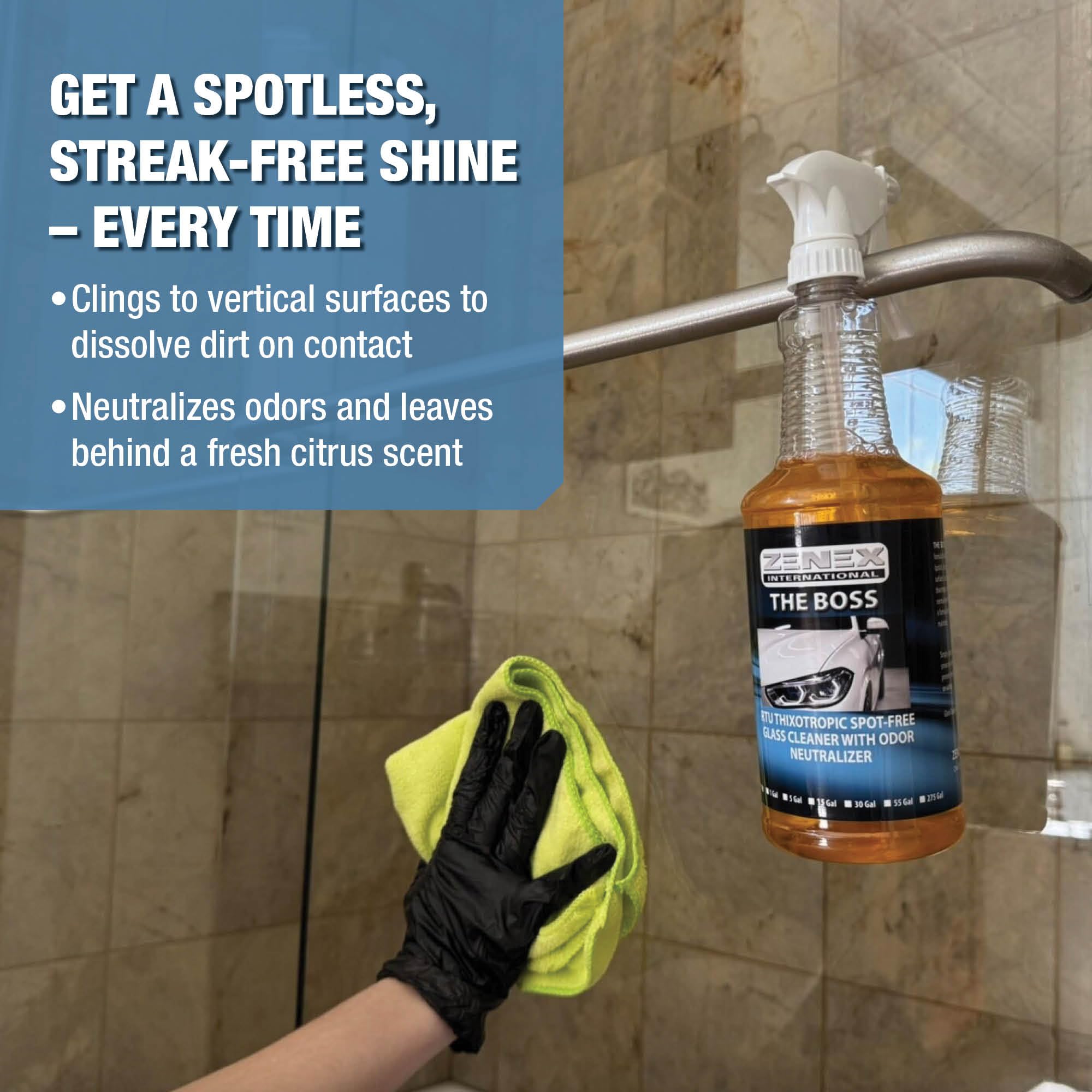 Zenex The Boss Glass Cleaner - Professional-grade Glass Cleaner | Removes Grime from Glass Surfaces - Mirrors, Windows, & More | Not For Tinted Glass