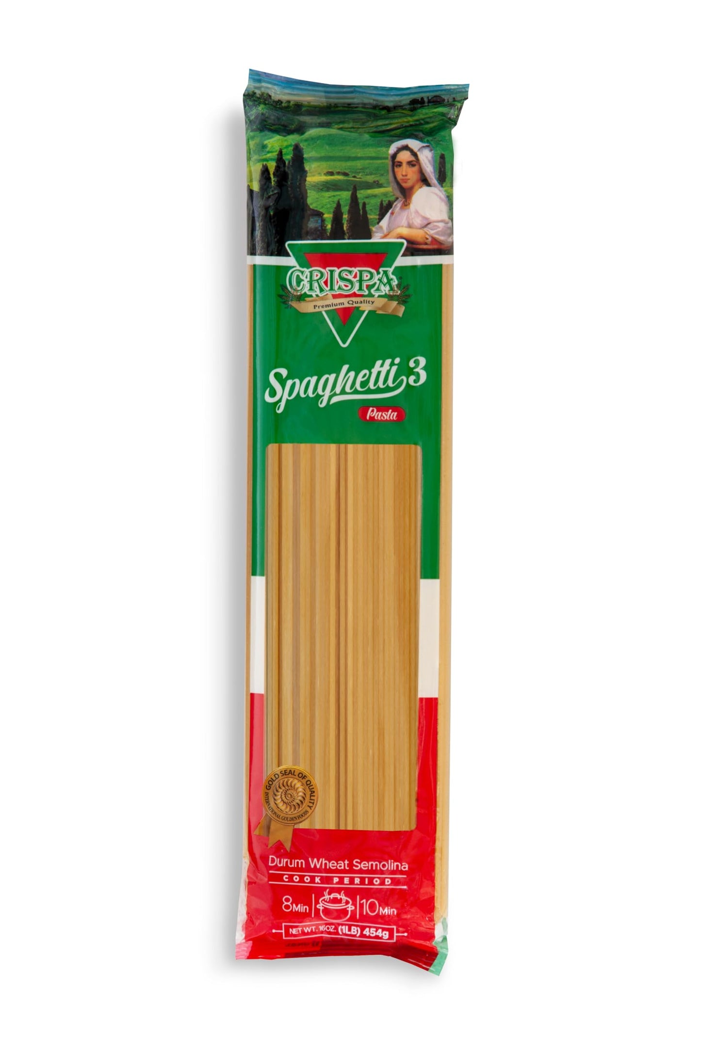 Crispa Spaghetti #3 | Premium Durum Wheat Semolina | 1lb (16oz) Pack | Italian-Style Long Noodles Made from Pure Quality Ingredients