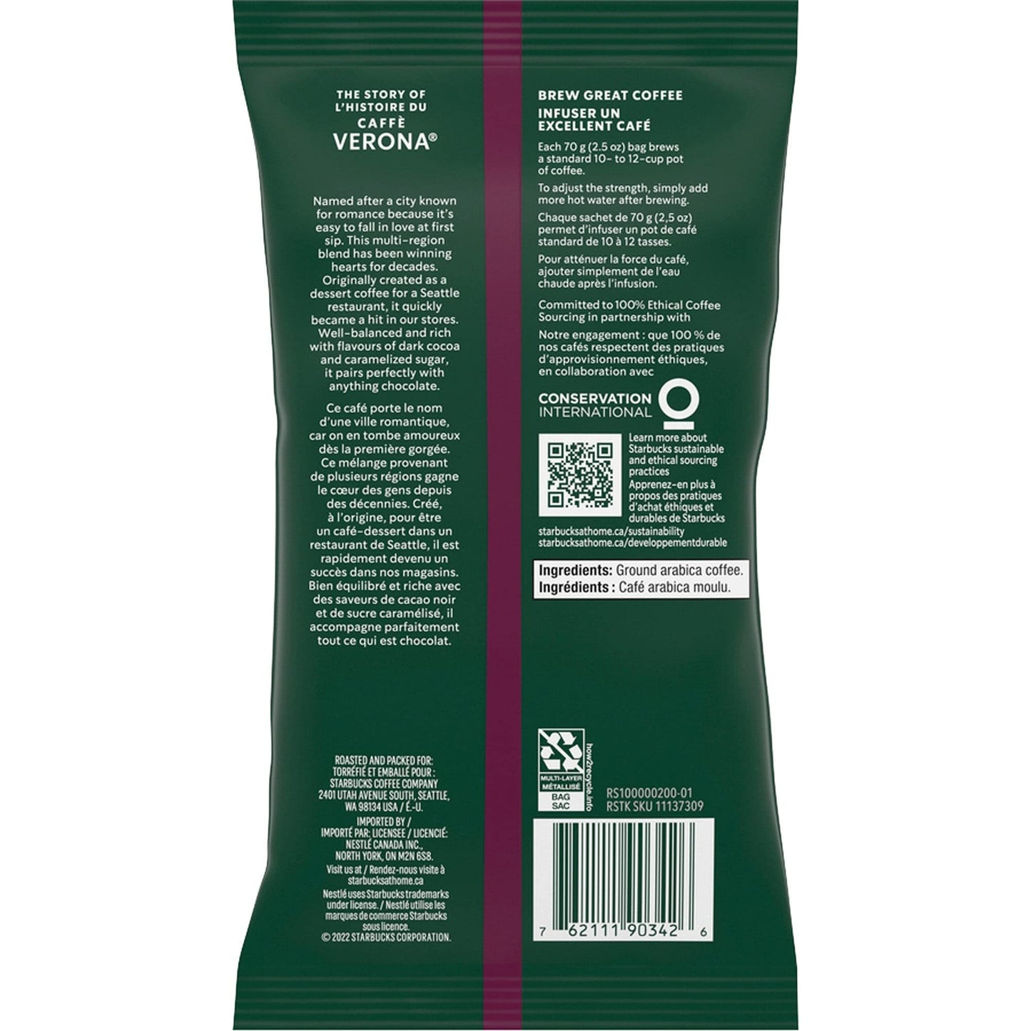 Starbucks® Caffe Verona Ground Coffee, 2.5 Oz., Box Of 18