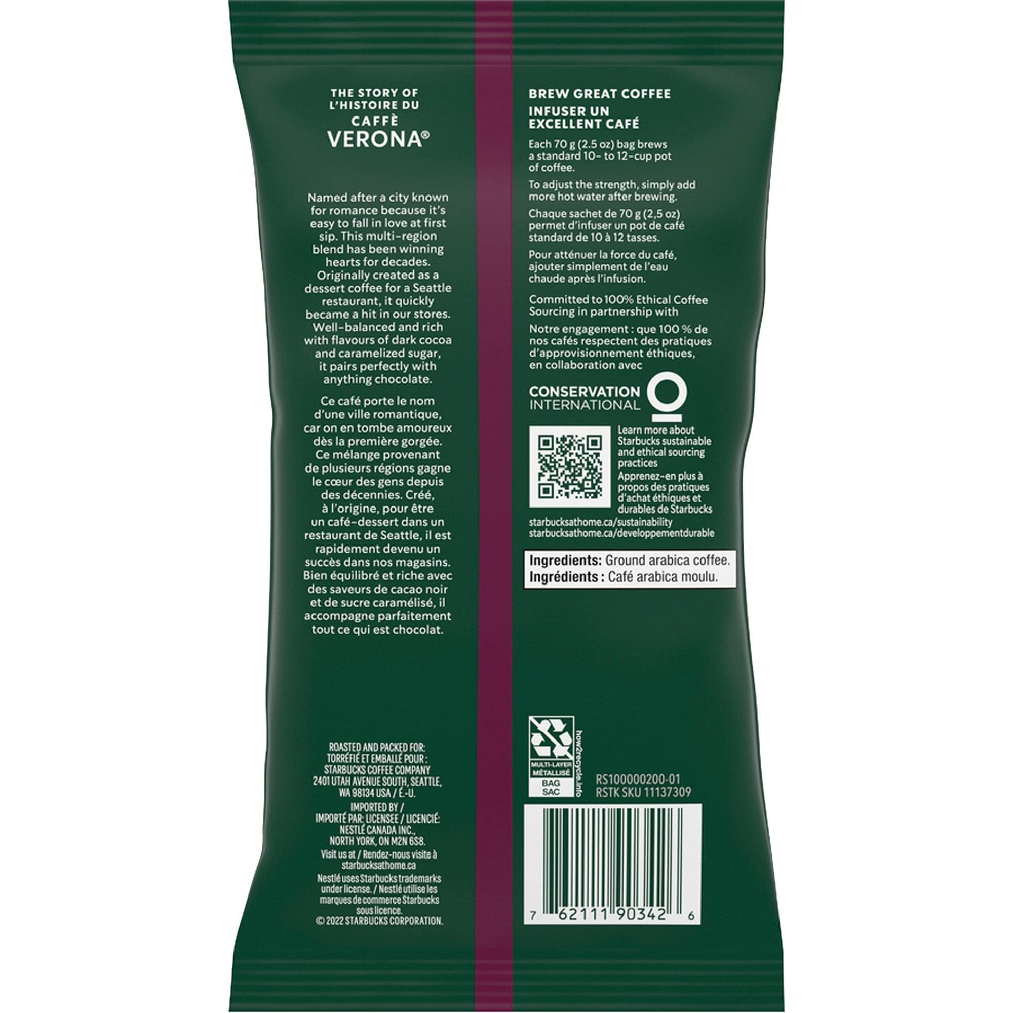 Starbucks® Caffe Verona Ground Coffee, 2.5 Oz., Box Of 18