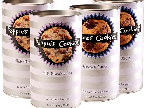 Poppie's Dough Assorted Gourmet Crispy Cookie Gift Pack: (2) Milk Chocolate Chunk & (2) Milk Chocolate Lace Pecan Cookies