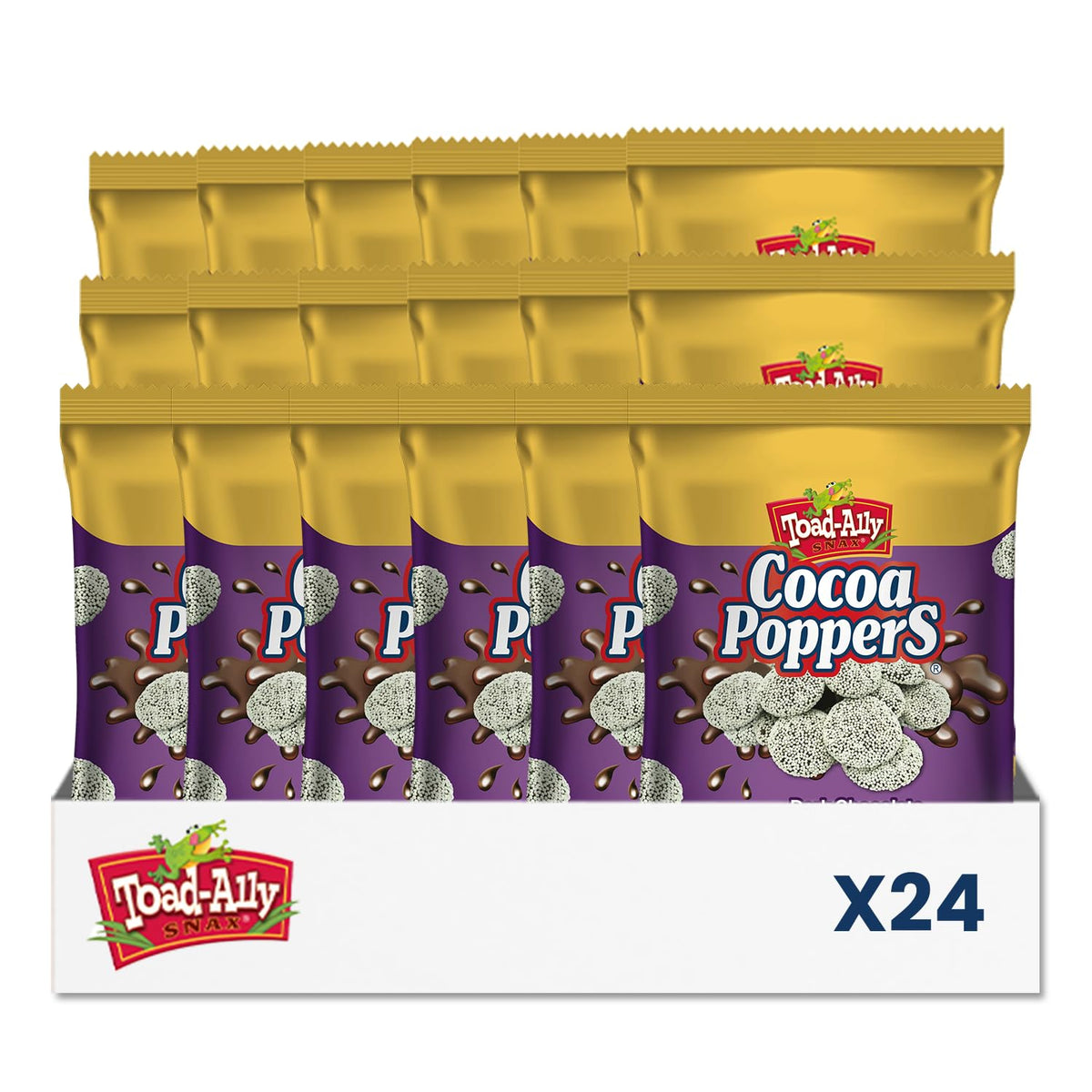 Cocoa Poppers™ Dark w/ White - 3 oz x 24 ct. - Peg Bag - Dark Chocolate Flavor with White Nonpareils, Delicious Gourmet Treat - Rich, Crunchy,