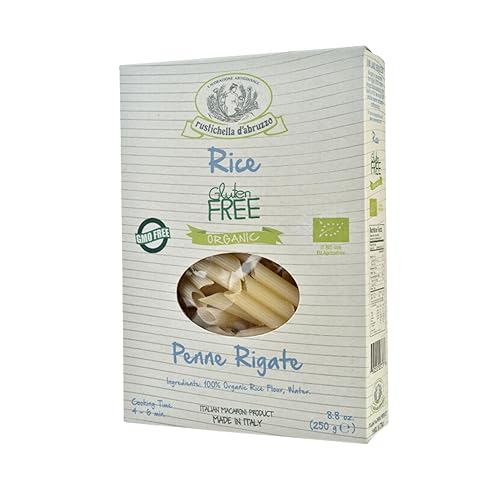 Rustichella d'Abruzzo Organic Rice Penne Rigate - 250g Gluten-Free Italian Pasta Made with Organic Rice Flour - Ideal for Light Olive Oil Sauces