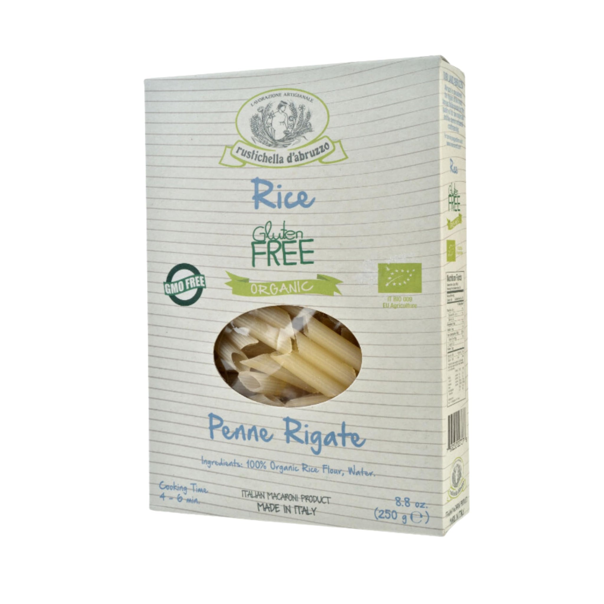 Rustichella d'Abruzzo Organic Rice Penne Rigate - 250g Gluten-Free Italian Pasta Made with Organic Rice Flour - Ideal for Light Olive Oil Sauces