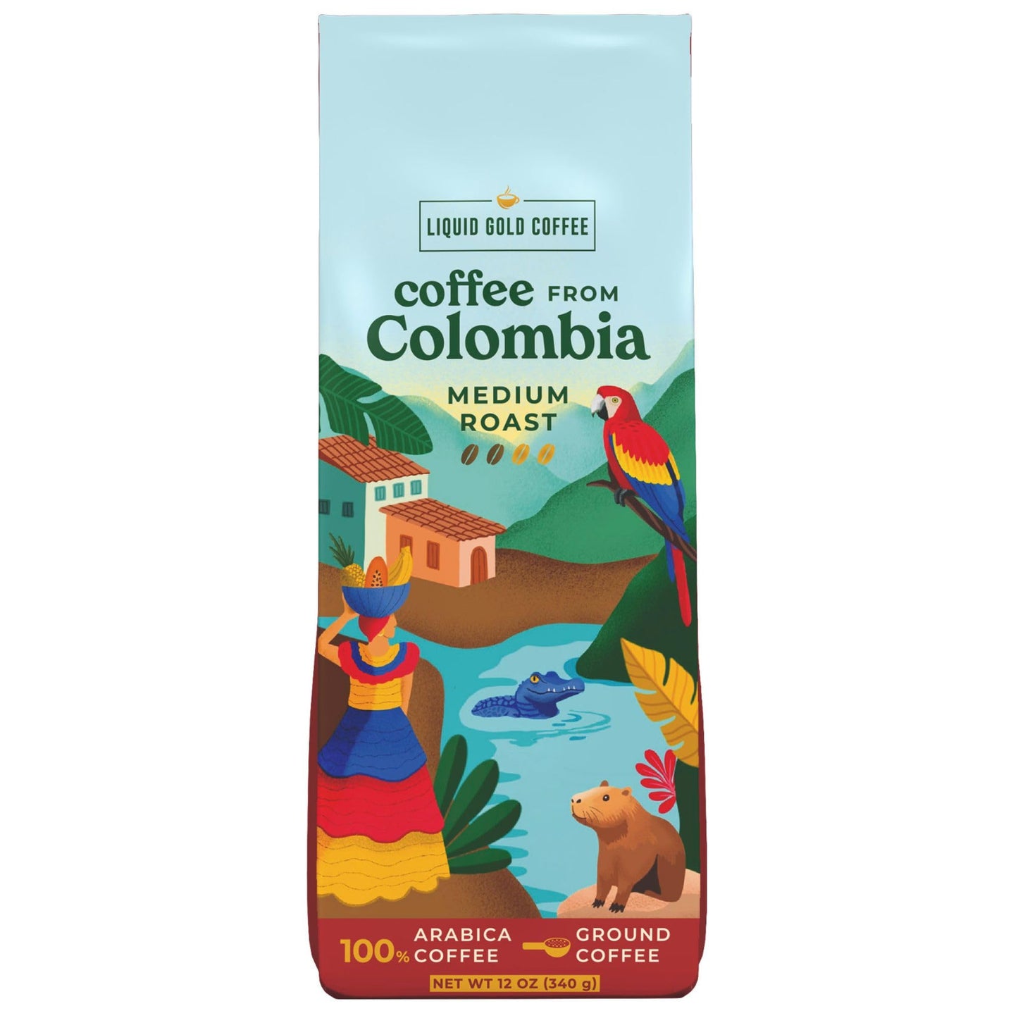 Coffee from Colombia Ground Medium Roast, 12 OZ (340 Grams), by Liquid Gold Coffee,100% Arabica, Single Origin Speciality Excelso Ixtapa, Small Batch