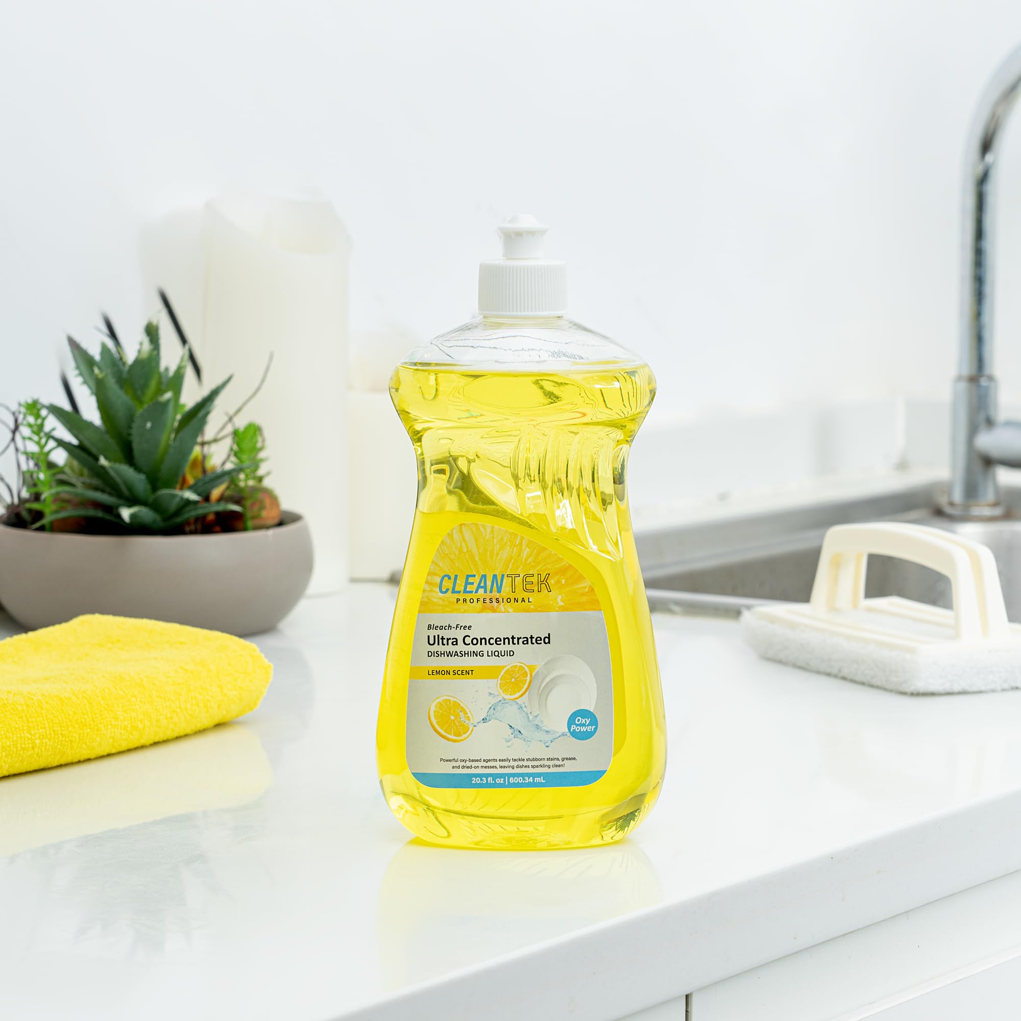 Restaurantware Dishwashing Liquid 24 Pack of 20.3 fl. oz Ultra Concentrated Liquid Dish Soap OXY Power Lemon Scent Dishwashing Detergent Bottle
