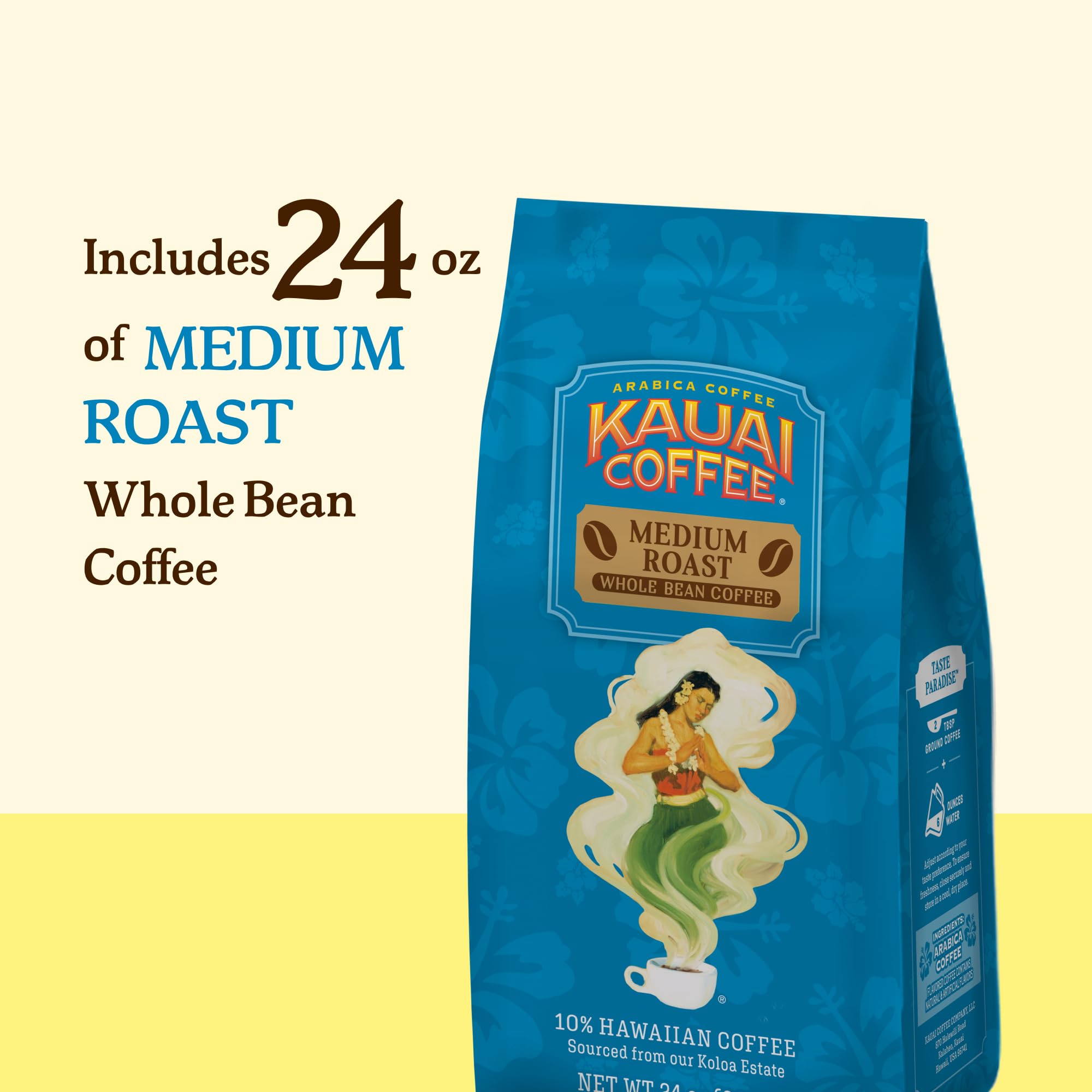 Kauai Coffee Koloa Estate Medium Roast - Whole Bean Coffee, 24 oz. Package