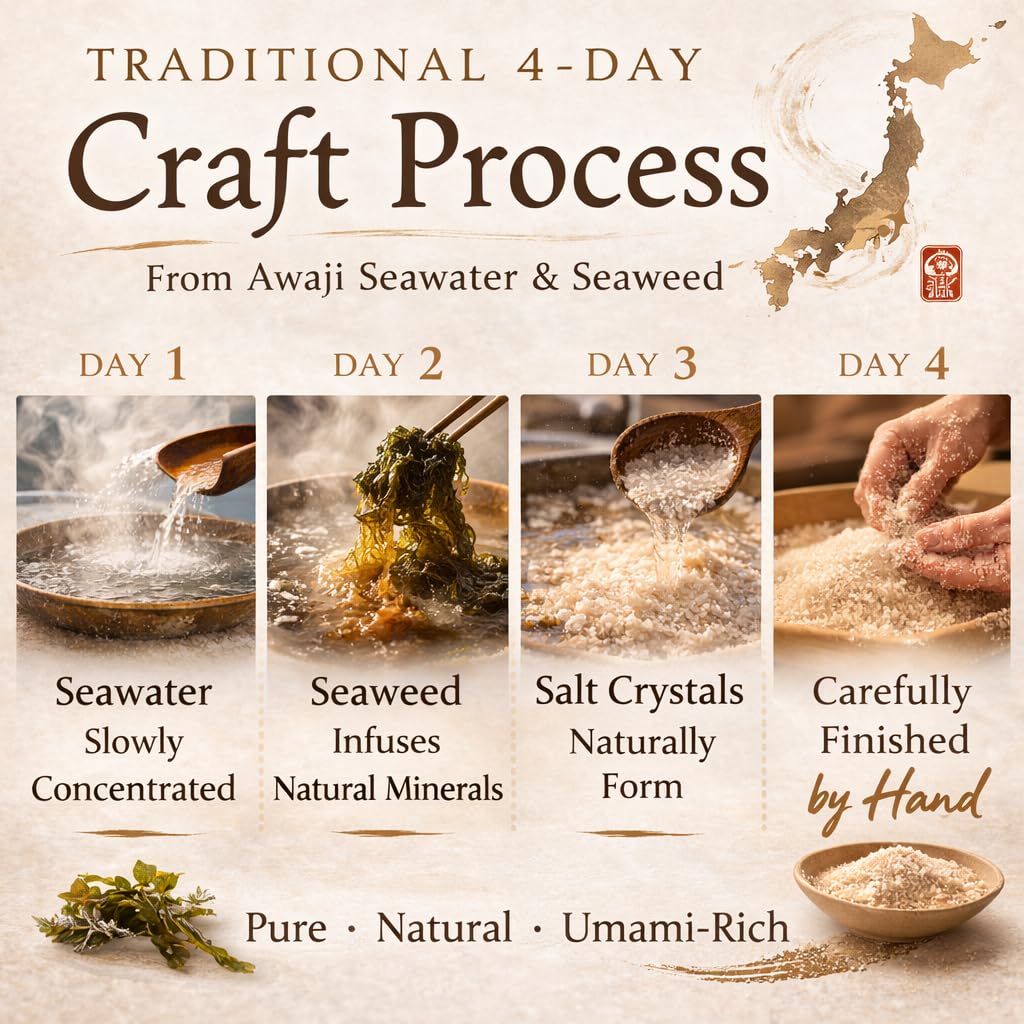 Awajishima Moshio Premium Seaweed-Infused Artisan Salt - Handcrafted Over 4 Days Using Japan’s Oldest Tradition - Exquisite Seaweed-Infused Gourmet