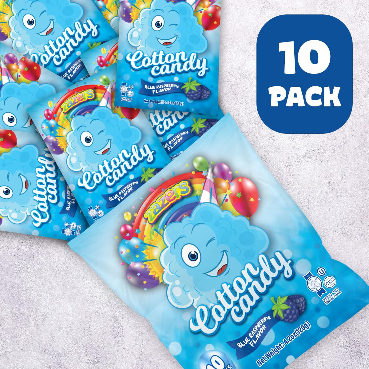 Blue Cotton Candy, Blue Raspberry, 10pk - Individually Wrapped Party Favors