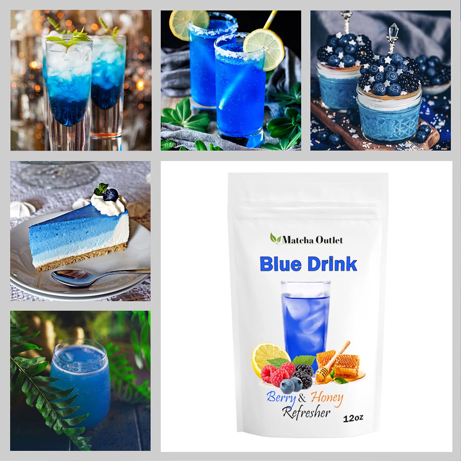 Blue Drink Spirulina Powder, Berry & Honey Powder Drink Mix Refresher 12oz Blue Natural Food Colorant Perfect for Ice Mix Yogurts Baked Treats Loaded