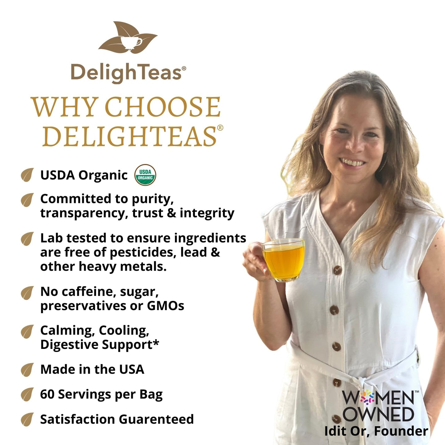 DelighTeas Organic Rose Coriander Harmony Tea | Ayurvedic Loose Leaf Herbal Tea | 60 Servings, 3oz. | Caffeine-free, Sugar-free, Non-GMO, Keto, Vegan