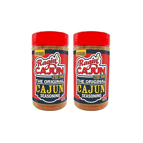 Ragin' Cajun Original Cajun Seasoning - 8 oz Shaker, Pack of 2, Low Sodium, No MSG - Authentic Louisiana Spice for Meats & Seafood