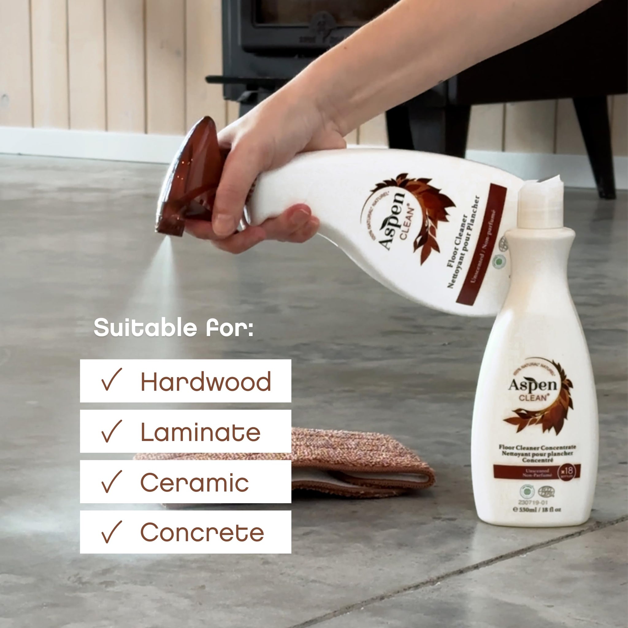 AspenClean Floor Cleaner | Eco-Friendly Spray Cleaner for Hardwood, Laminate, Stone & Ceramic | Non-Toxic | Made with Natural Ingredients | EWG