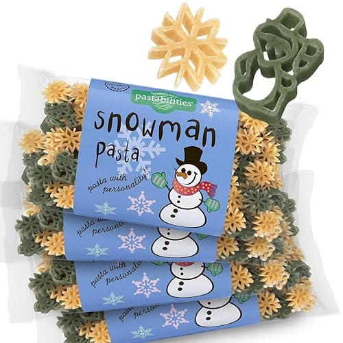 Pastabilities Fun Shaped Pasta for Kids - Christmas - Snowman and Snowflake Holiday Theme, Non-GMO Natural Wheat and Vegetable Pasta, All-Natural
