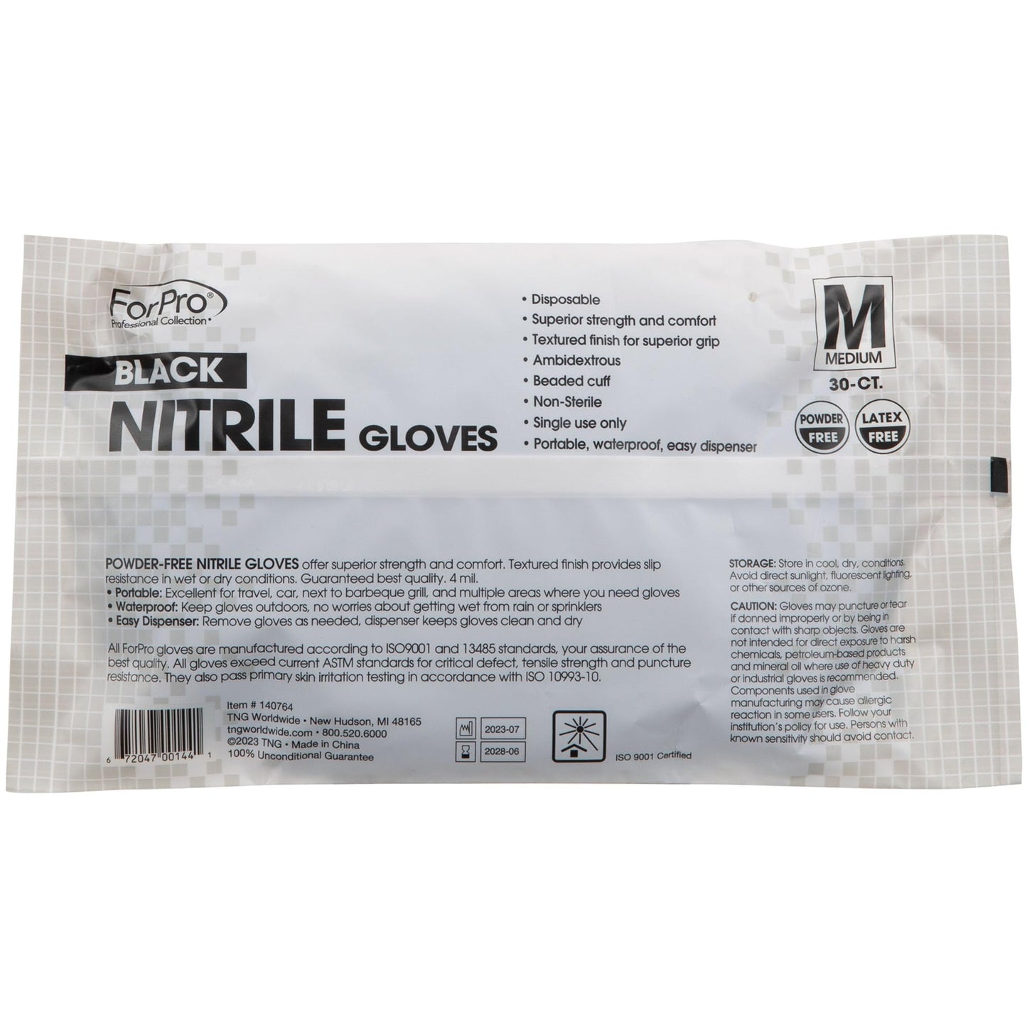 ForPro Professional Collection Disposable Nitrile Gloves, Chemical Resistant, Powder-Free, Latex-Free, Non-Sterile, Food Safe, 4 Mil, Black, Medium
