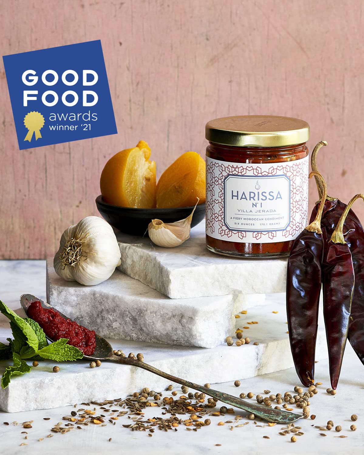Villa Jerada, Harissa, 6 oz, Fiery Moroccan Hot Sauce with Preserved Lemon, The Perfect Amount of Savory, Tang, and Spice to Any Meal (HARISSA - 1