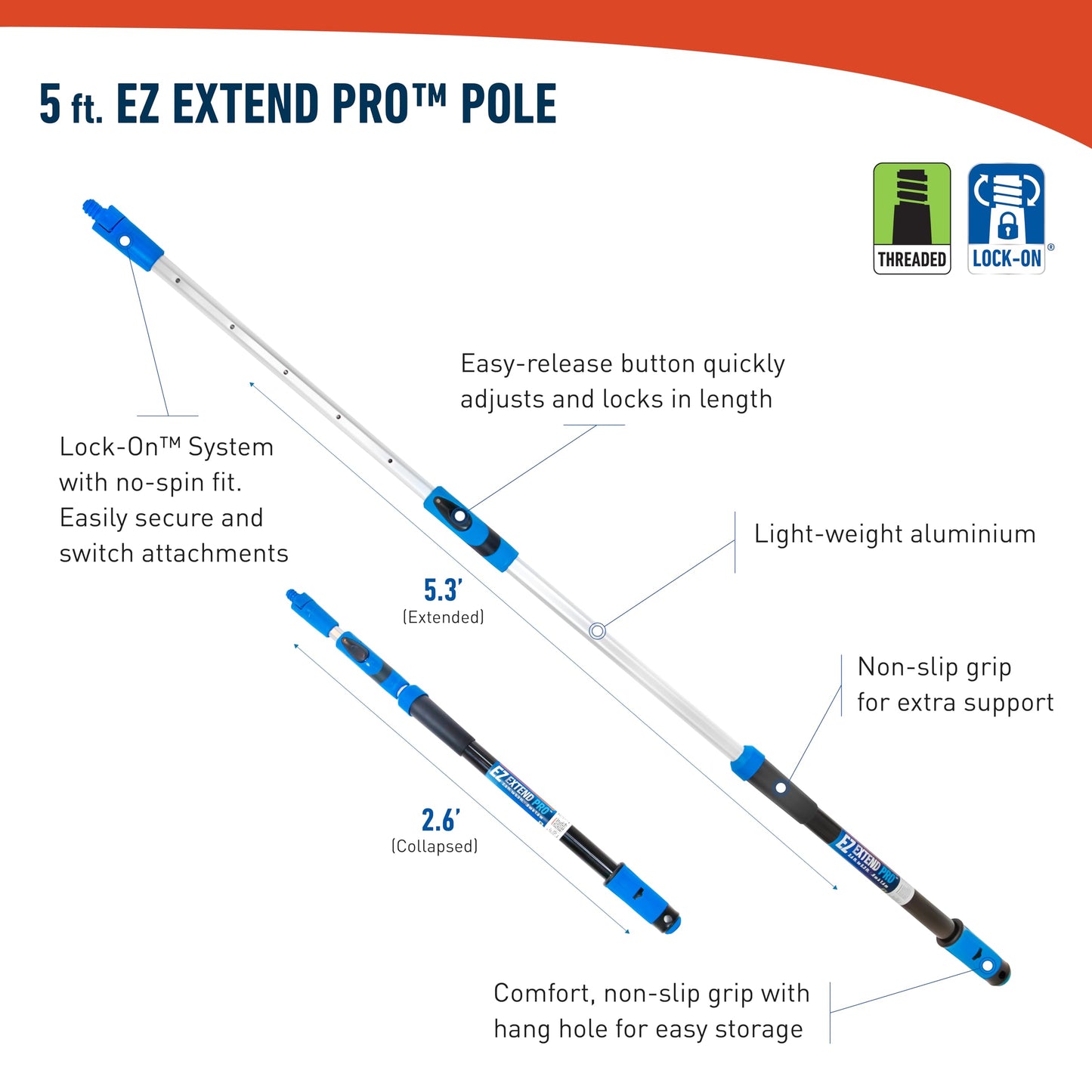 Unger Professional Lock-On 22 in. Curved AquaDozer Rubber Floor Squeegee with Ez Extend Pro Telescopic Pole, Lightweight Rubber Durable Squeegee