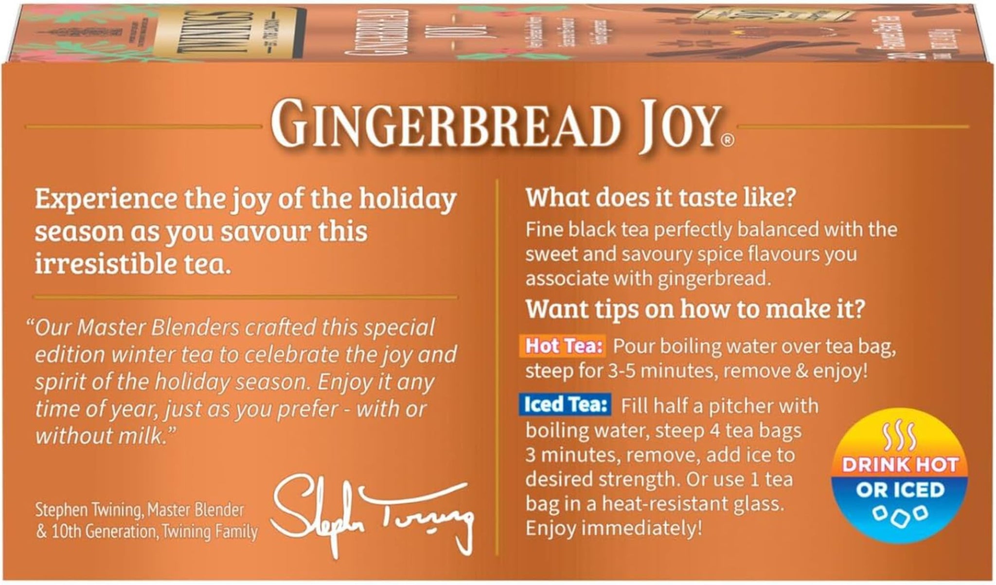 Twinings Gingerbread Joy Holiday Tea, Black Tea Naturally Flavored with Cinnamon and Ginger, Tea Bags Individually Wrapped, 20 Count Ea (Pack of 2)