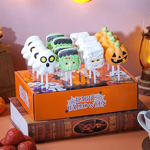 Halloween Candy Marshmallows,Fun Pumpkin Ghost-Shaped Candies,Creative Gifts for Kids,Dessert Toppings,Display Box Packaging,16 Pack