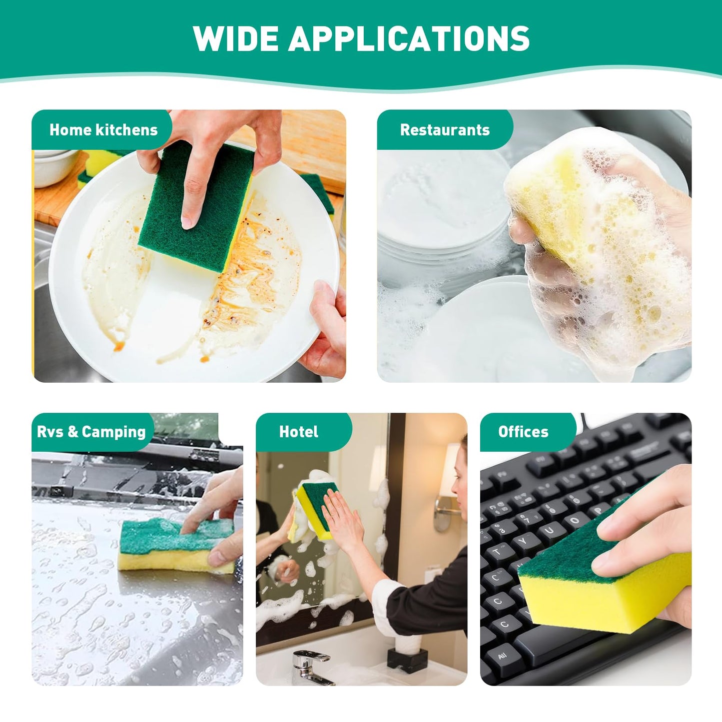 PuoWeo 10-Pack Heavy Duty Scrub Sponges, Non-Scratch Kitchen Sponge with Durable Scouring Pad, Dual-Sided Cleaning Reusable Sponge for Dishes, Pots