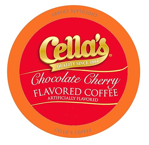 Cella's Chocolate Cherry Coffee Pods Compatible with Keurig K Cup Brewers, Medium Roast Flavored Coffee, Smooth Single Serve Pods for Home and Office
