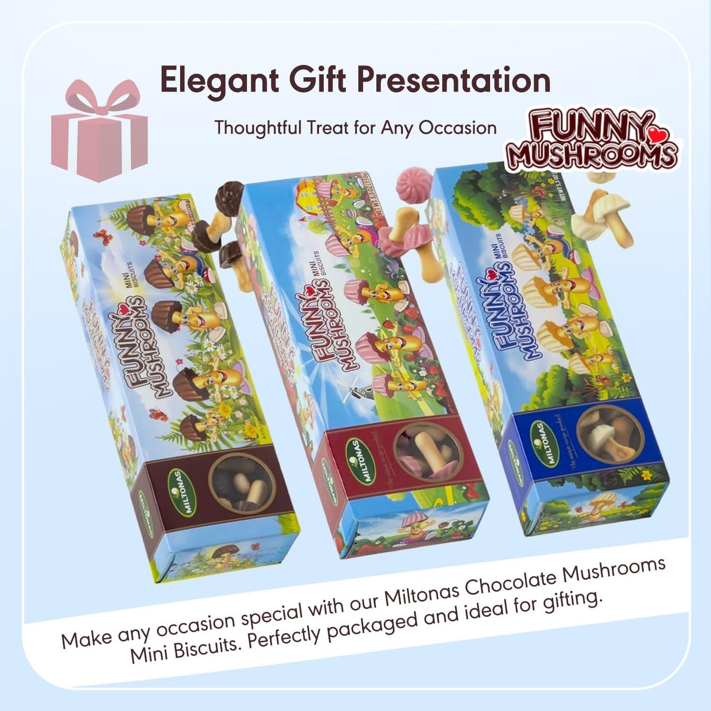 Miltonas Variety Combo Mini Mushroom Shaped Chocolate Cookies - Assorted Funny Chocolate Mushrooms with Crunchy Bite-Sized Pieces - Perfect