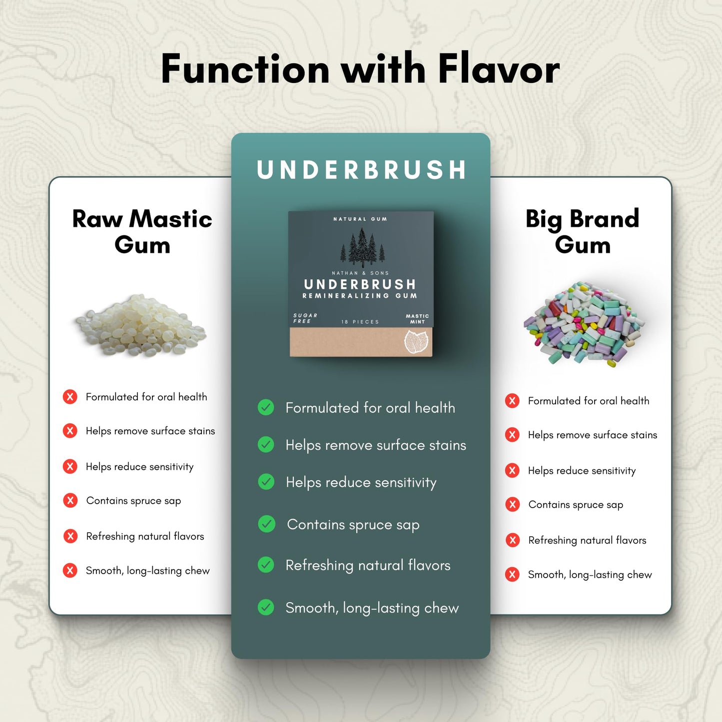 Underbrush Mastic Mint Remineralizing Natural Gum, Sugar Free Xylitol Gum with Hydroxyapatite, Supports Fresh Breath and Oral Health, Tree Sap Base