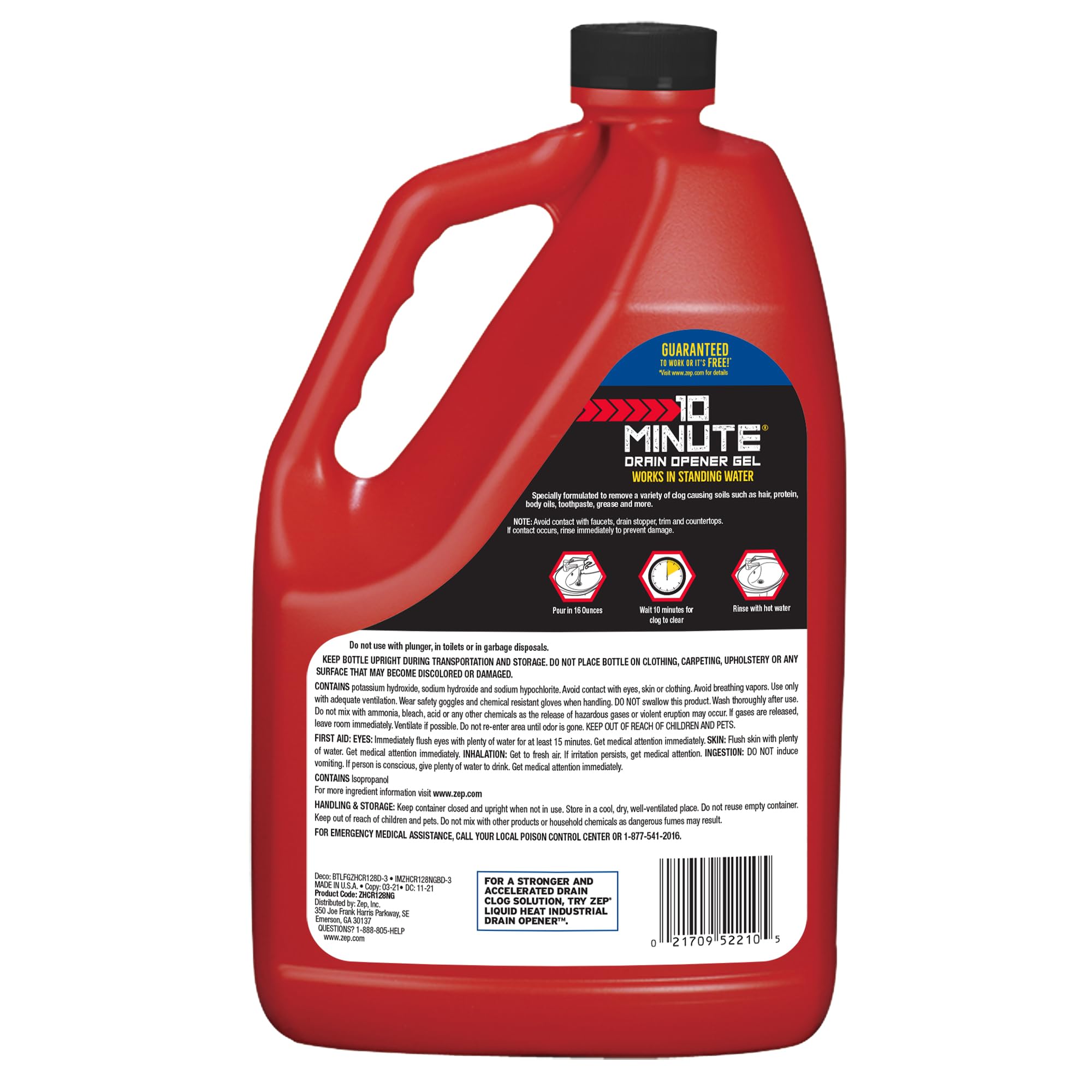 Zep 10 Minute Drain Opener Gel 1 Gallon (Case of 4) ZHCR128NG - Commercial Strength, Fast Acting and Safe for All Pipes