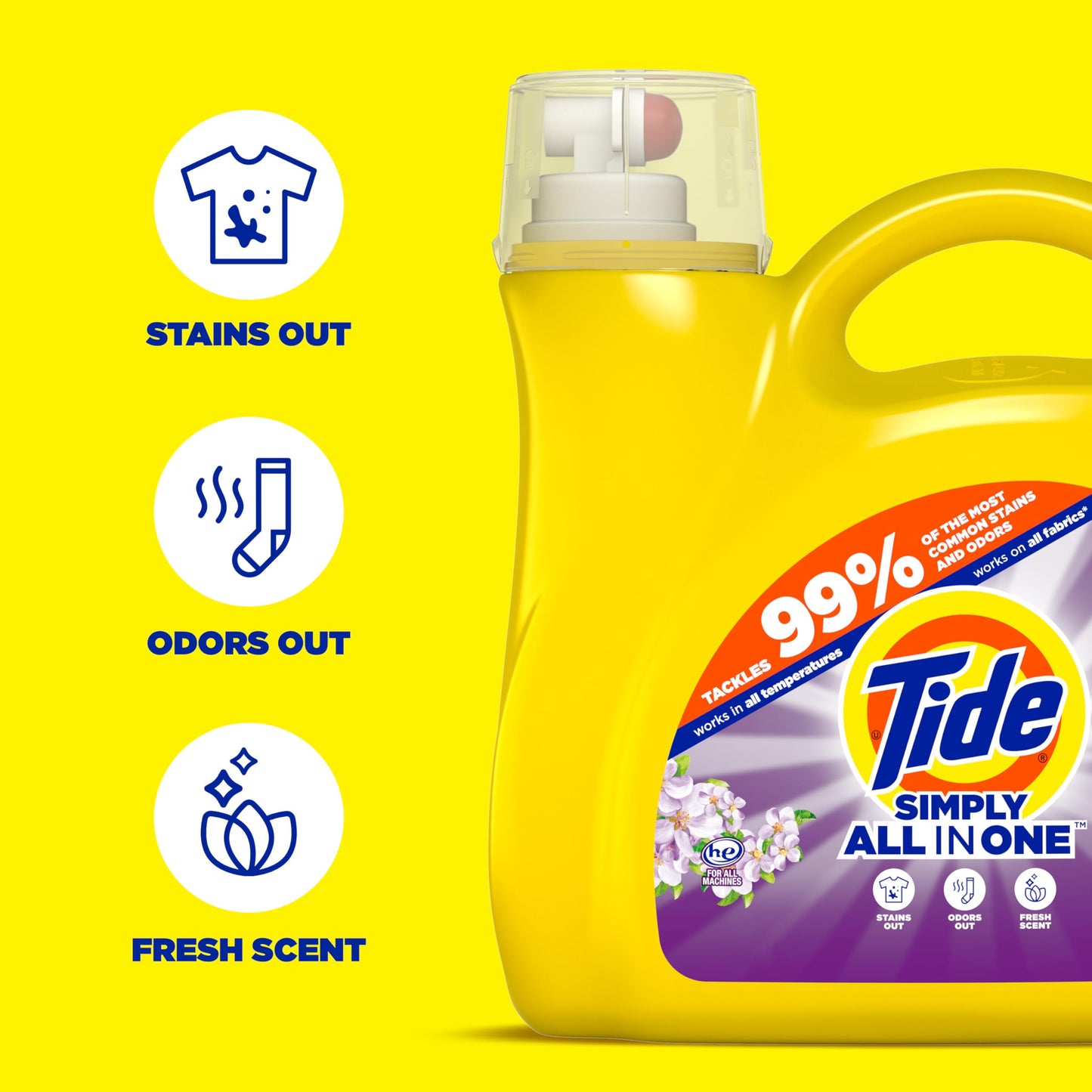 Tide Simply All-In-One Liquid Laundry Detergent, Berry Blossom Scent, 89 Loads, 117 fl oz