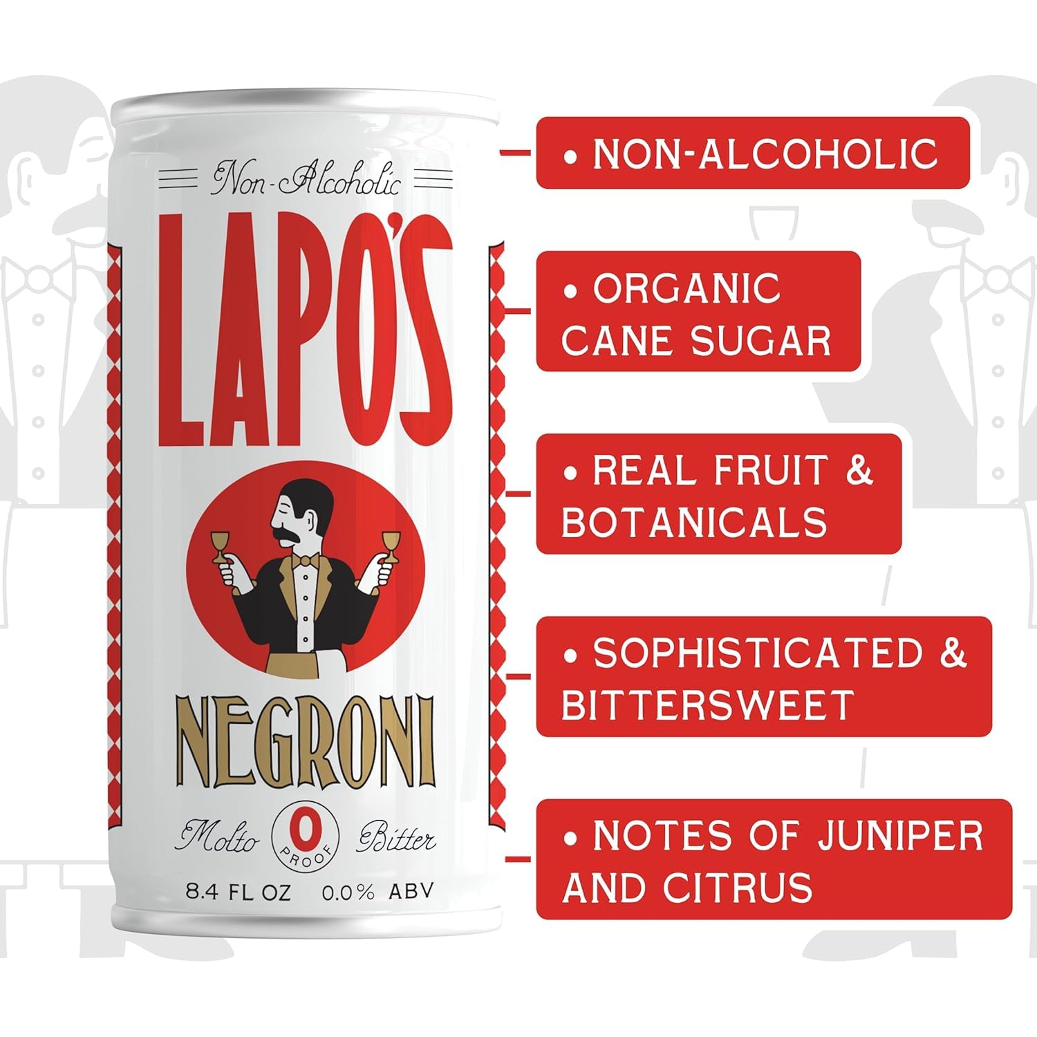 Lapo's Non Alcoholic Negroni, Non-Alcoholic Spirits, Gluten Free, For Non-Alcoholic Spritz, Zero Proof Drinks, Beverages & Mocktails, Alcohol