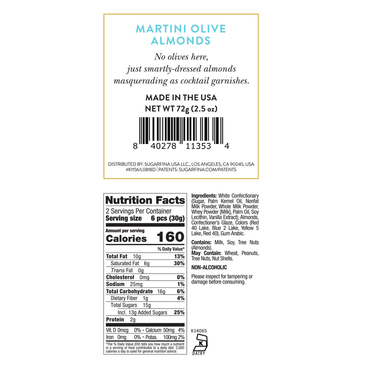 Sugarfina Martini Olive Almonds Perfect 10 Party Pack, Chocolate Bites, Small Candy Cubes, 2.5 oz, 10 Count