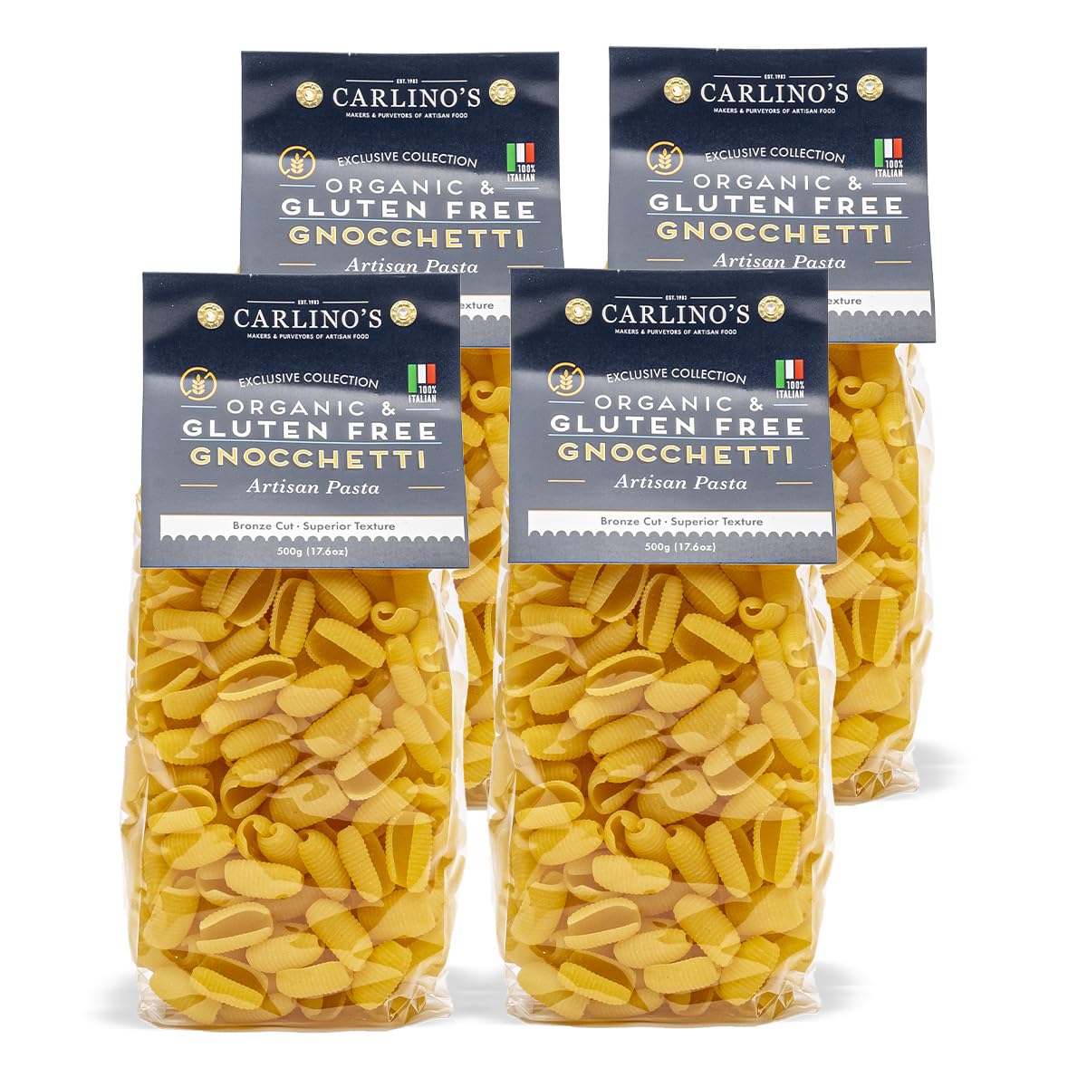 Carlino's Gluten-Free Gnocchetti | Organic Corn and Rice Flour | Bronze Die Cut | Air Dried | Sugar-Free | Superior Texture, USDA Organic, Made in