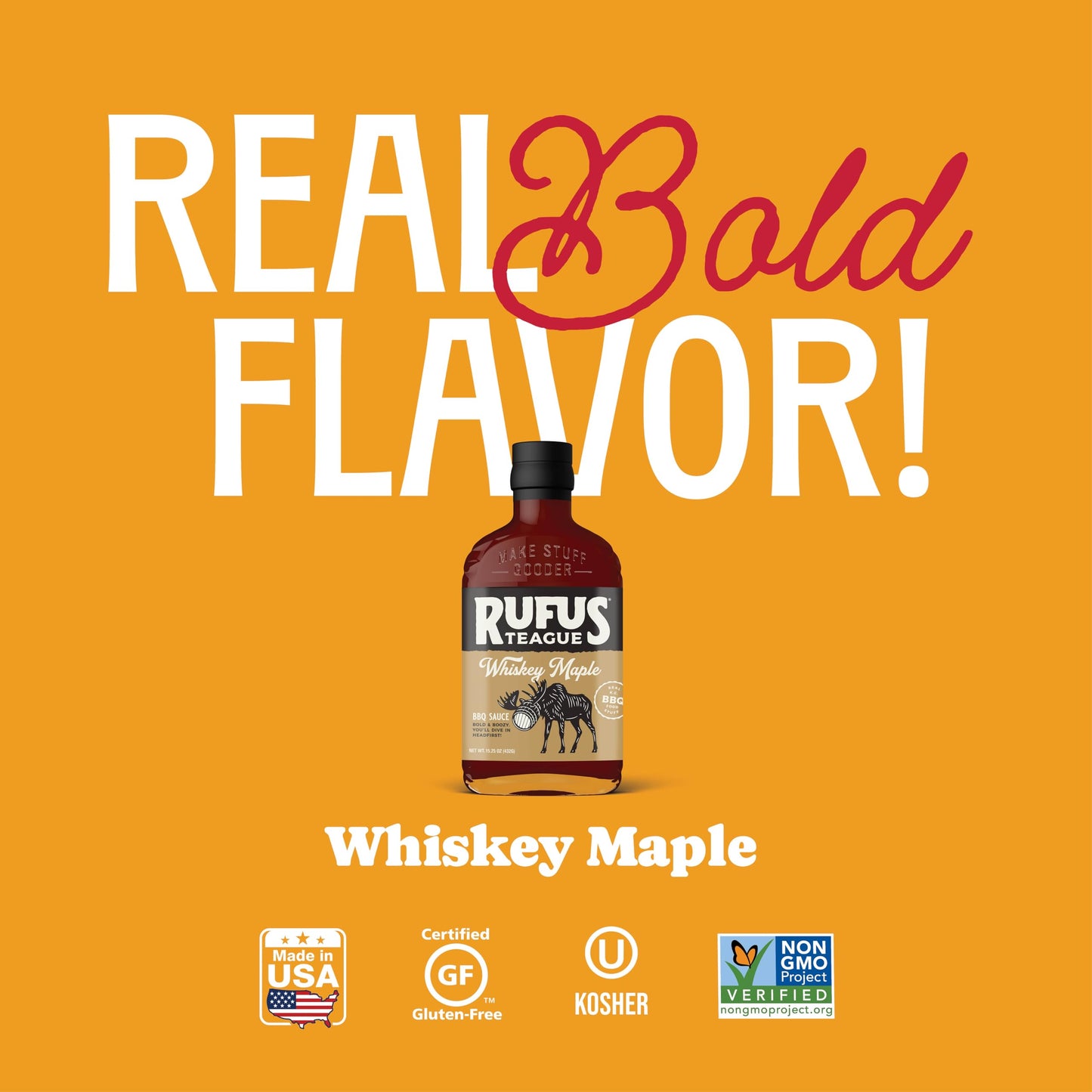 Rufus Teague Whiskey Maple BBQ Sauce, Non-GMO, Gluten-Free, 15.25oz, 2 Pack