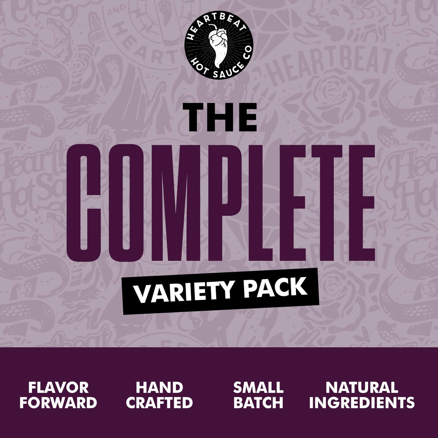Heartbeat Hot Sauce Co. | Complete Variety Pack - Camp Sauce, Pineapple, Red & Mango Habanero, Blueberry Habanero, Shiitake Szechuan, 6 oz. 6 pack