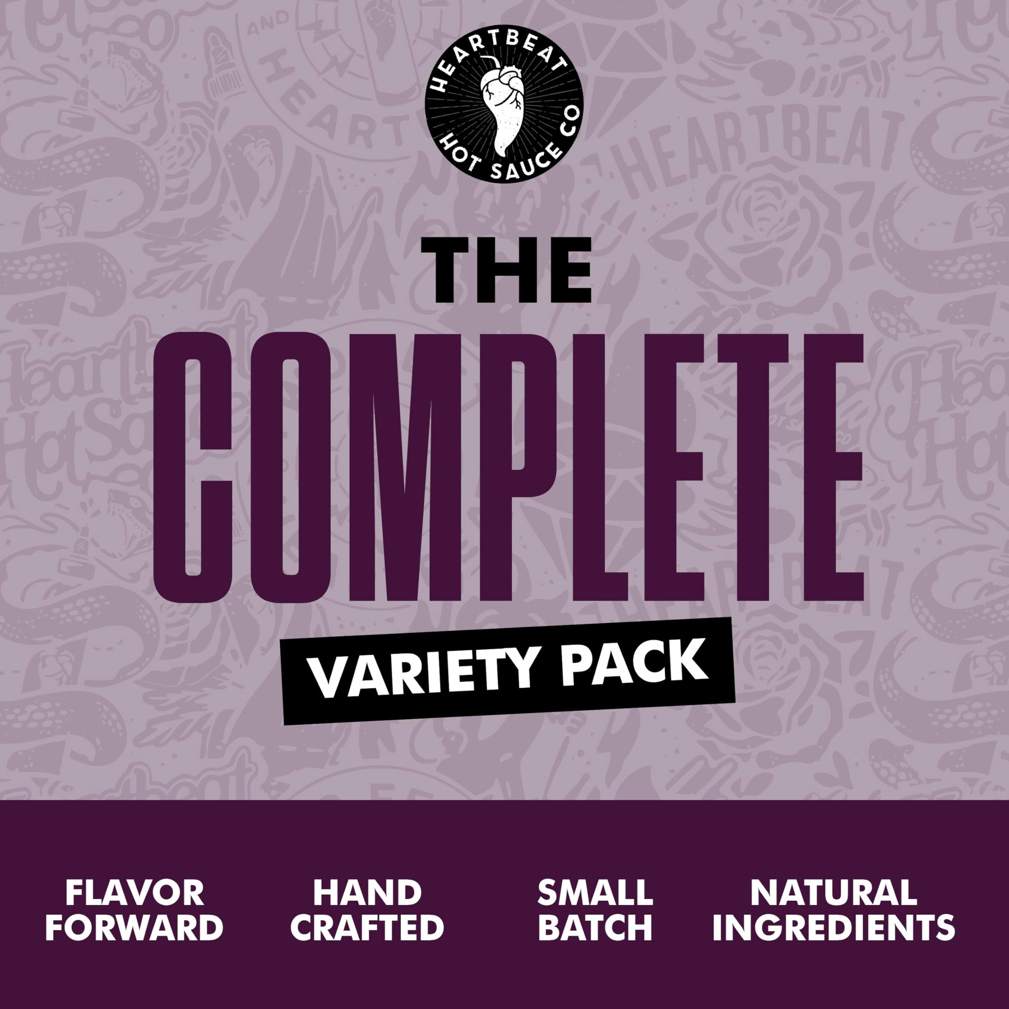 Heartbeat Hot Sauce Co. | Complete Variety Pack - Camp Sauce, Pineapple, Red & Mango Habanero, Blueberry Habanero, Shiitake Szechuan, 6 oz. 6 pack