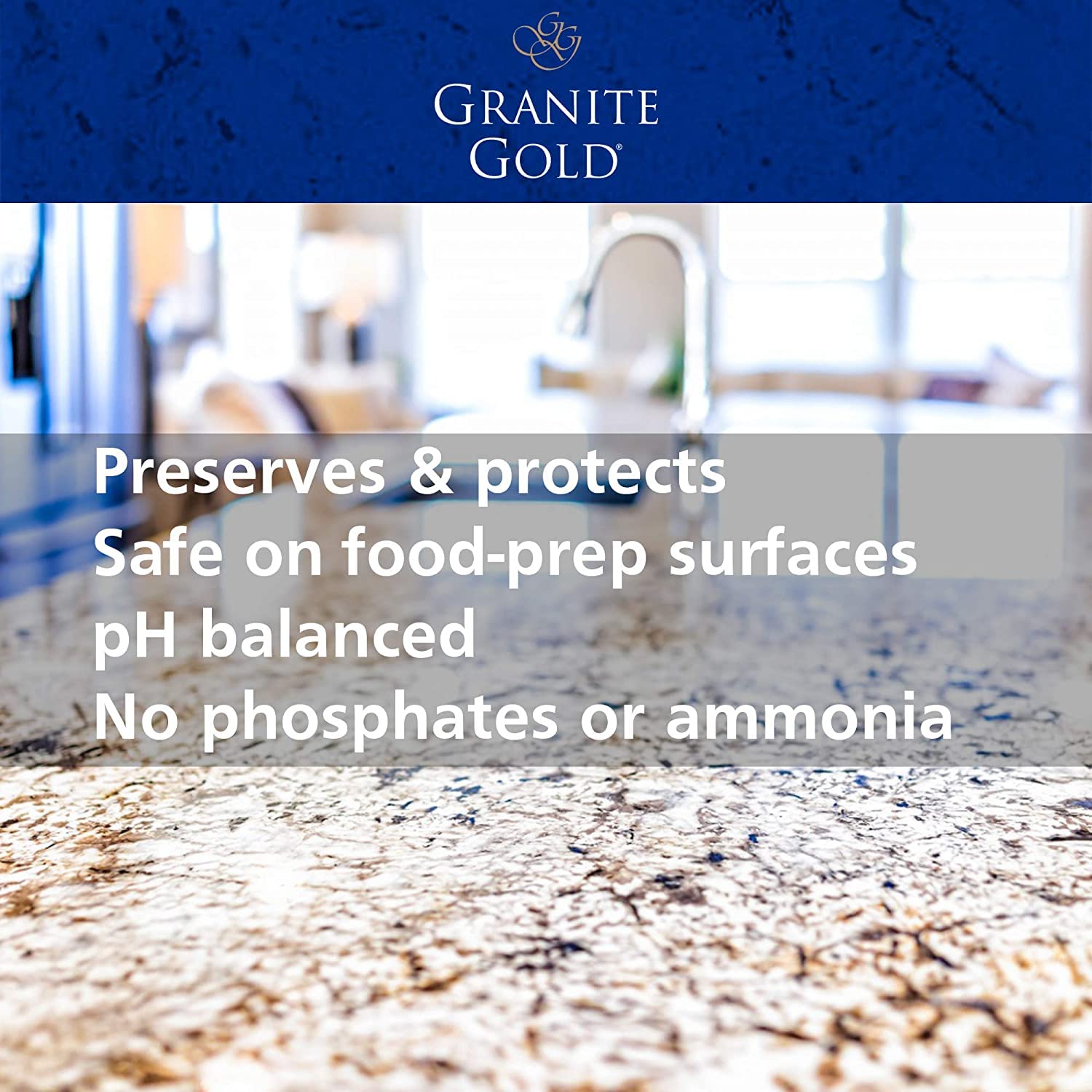 Granite Gold Daily Cleaner Spray Streak-Free Cleaning for Granite, Marble, Travertine, Quartz, Natural Stone Countertops, and Floors, 1 x 64 Fl. Oz