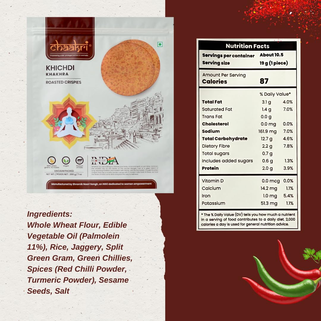 Chaakri Khakhra Roasted Crispies - 3 Pack, Whole Grain, Ready to Eat Savory Snacks, Non-GMO, Vegan (Spicy Mix)