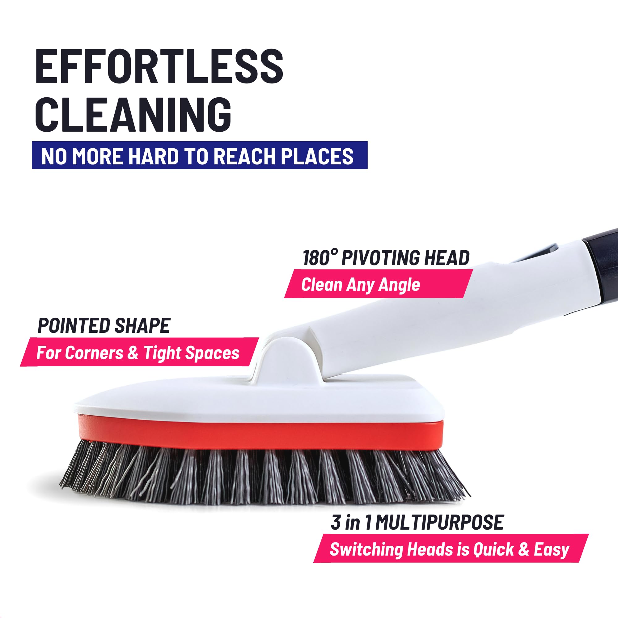 Moku Home Shower Scrubber 3 in 1 Extendable Long Handle 58" Cleaning Brush - Non Scratch Shower Brush for Cleaning Bathroom Kitchen Toilet Wall Tub