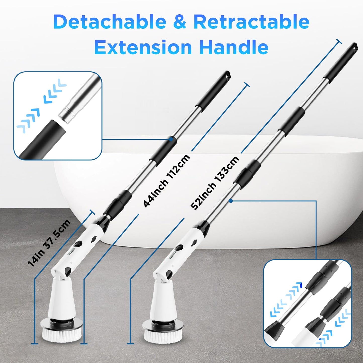 Electric Spin Scrubber, Bathroom Cleaner, Power Shower Cleaning Brush with Extendable Handle & 4 Brush Heads, Shower Scrubber for Bathtub Tile Grout