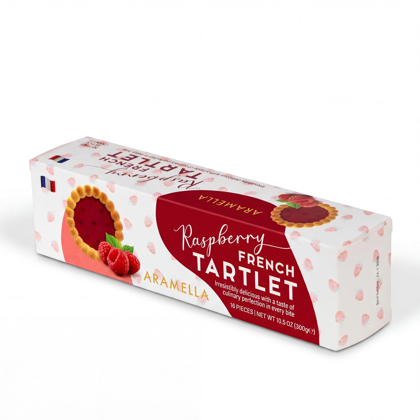 Aramella French Raspberry Tartlets - 16 Count - Authentic French Pastry with Buttery Crust & Real Raspberry Filling - 300g (10.5oz)