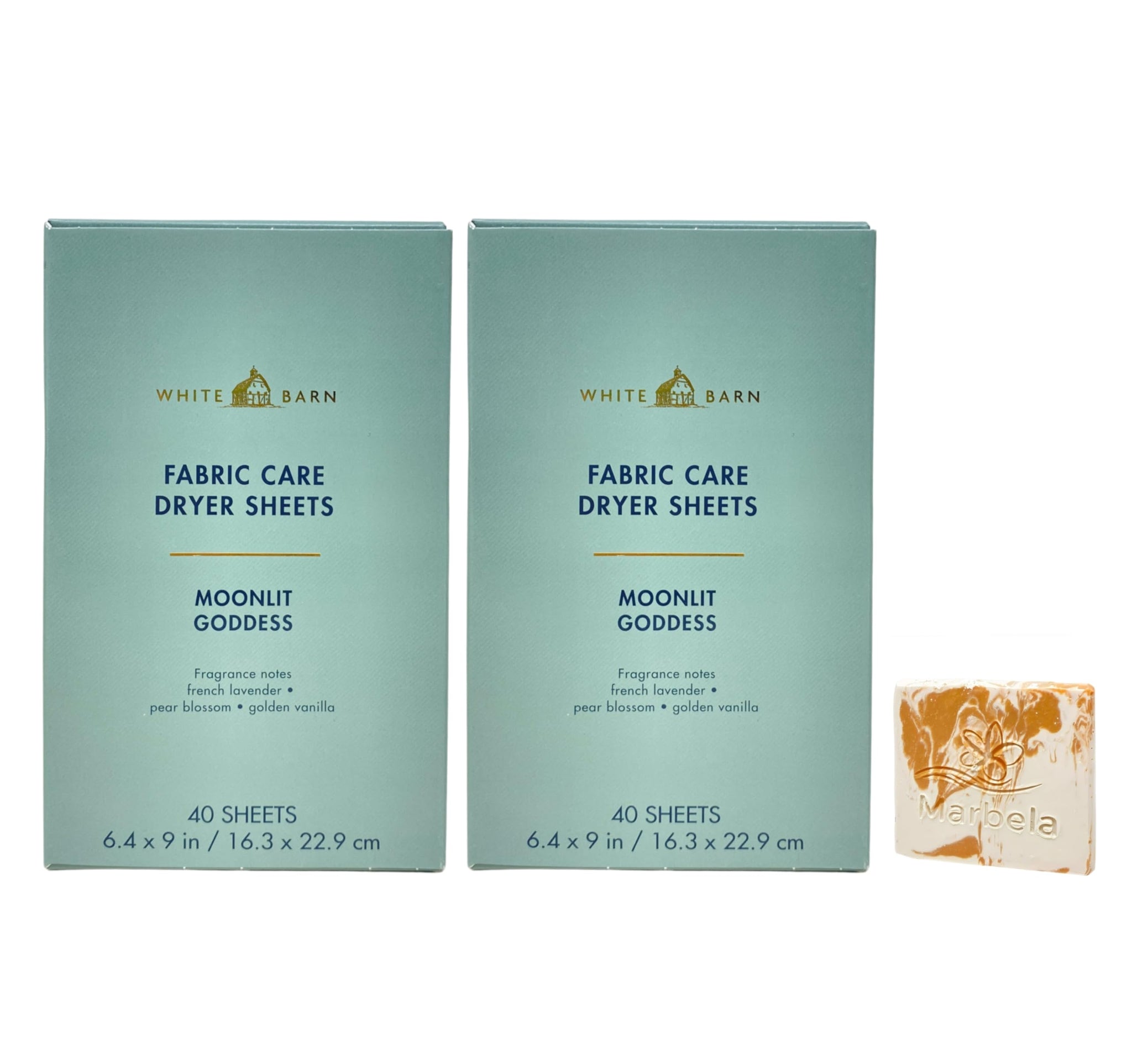 Bath & Body Works Moonlit Goddess Fabric Care Dryer Sheets - 2 Boxes (80 Sheets Total) - with a Peach Gardenia Sample Soap