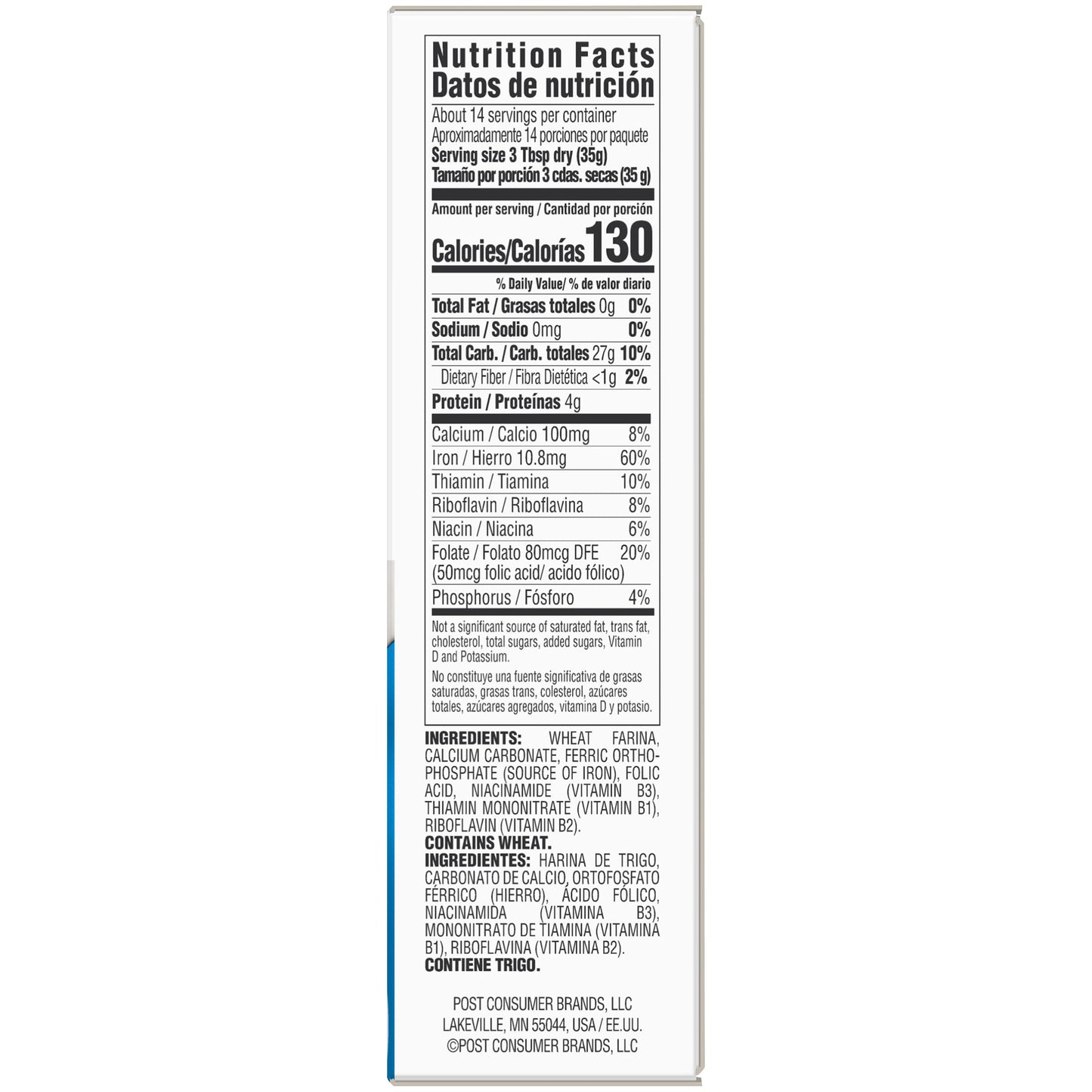 Malt-O-Meal Farina Original Breakfast Cereal, Quick Cooking, 18 oz Box